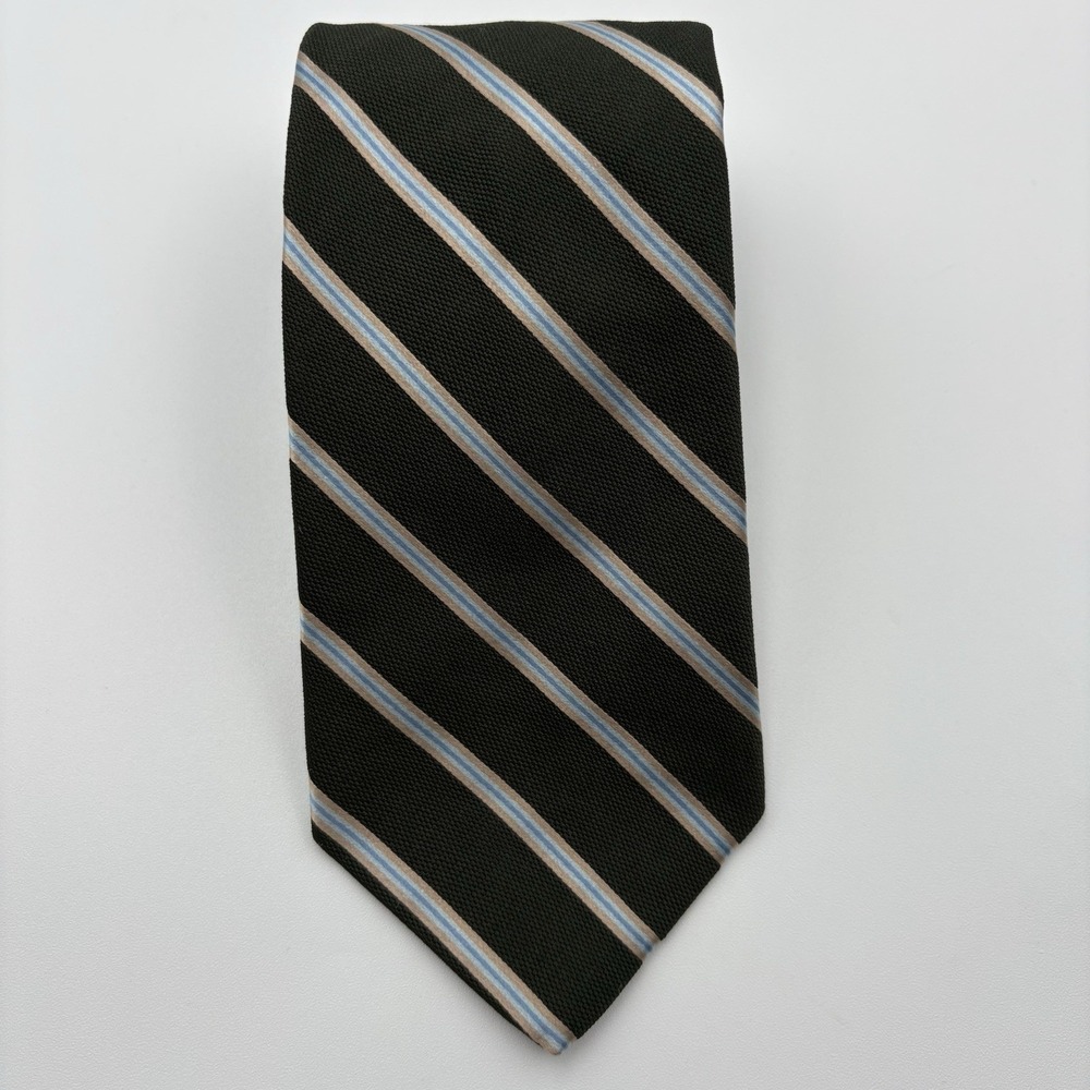 Brooks Brothers Makers Silk Tie Mens Green Blue Stripe Regimental Repp 3.5 W
